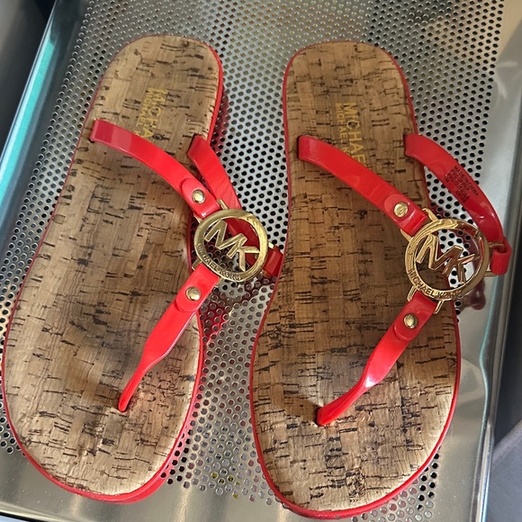 Michael Kors Shoes - Michael Kors Red Thong Sandals with Gold Accents